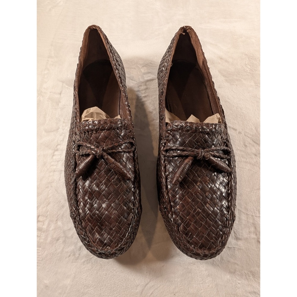Vintage Cole Haan Men's 12 M Brown Woven Leather Tassel Loafers Made in Brazil